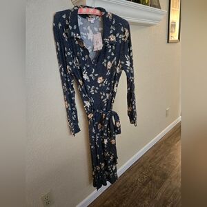Lularoe GLORIA floral Long Sleeve Softknit Dress W/tie Belt, L